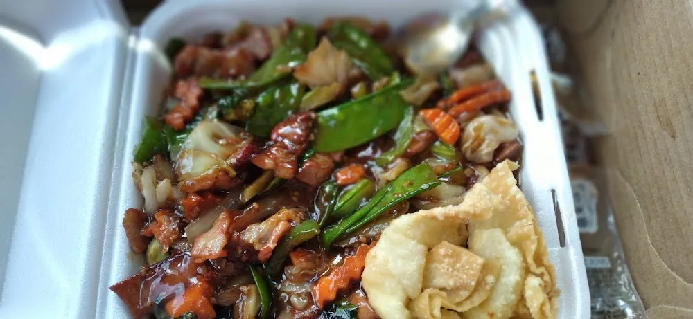 Bar B Q Pork Vegables & I Added Rice